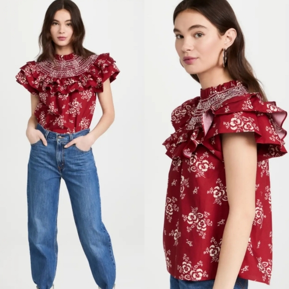 Sea NY | Alessia Red Floral Ruffle Top NWT - Picture 2 of 8